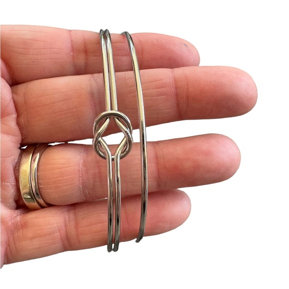 Silver Cuff Bangle Bracelet Set - Picture 3 of 4